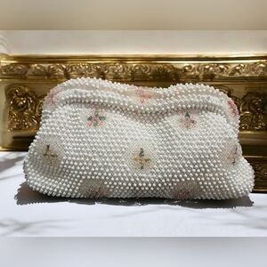 1950s Corde' Beads Vintage Antique White Pink Victorian Prom Clutch Purse Bag